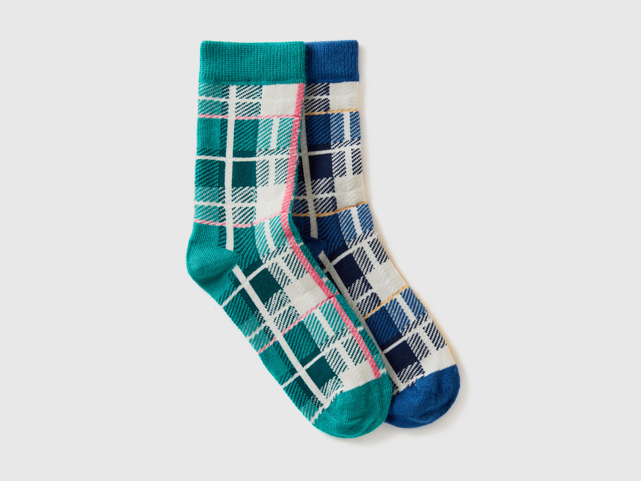 Benetton, Due Paia Di Calzini Tartan, Multicolore, Bambini