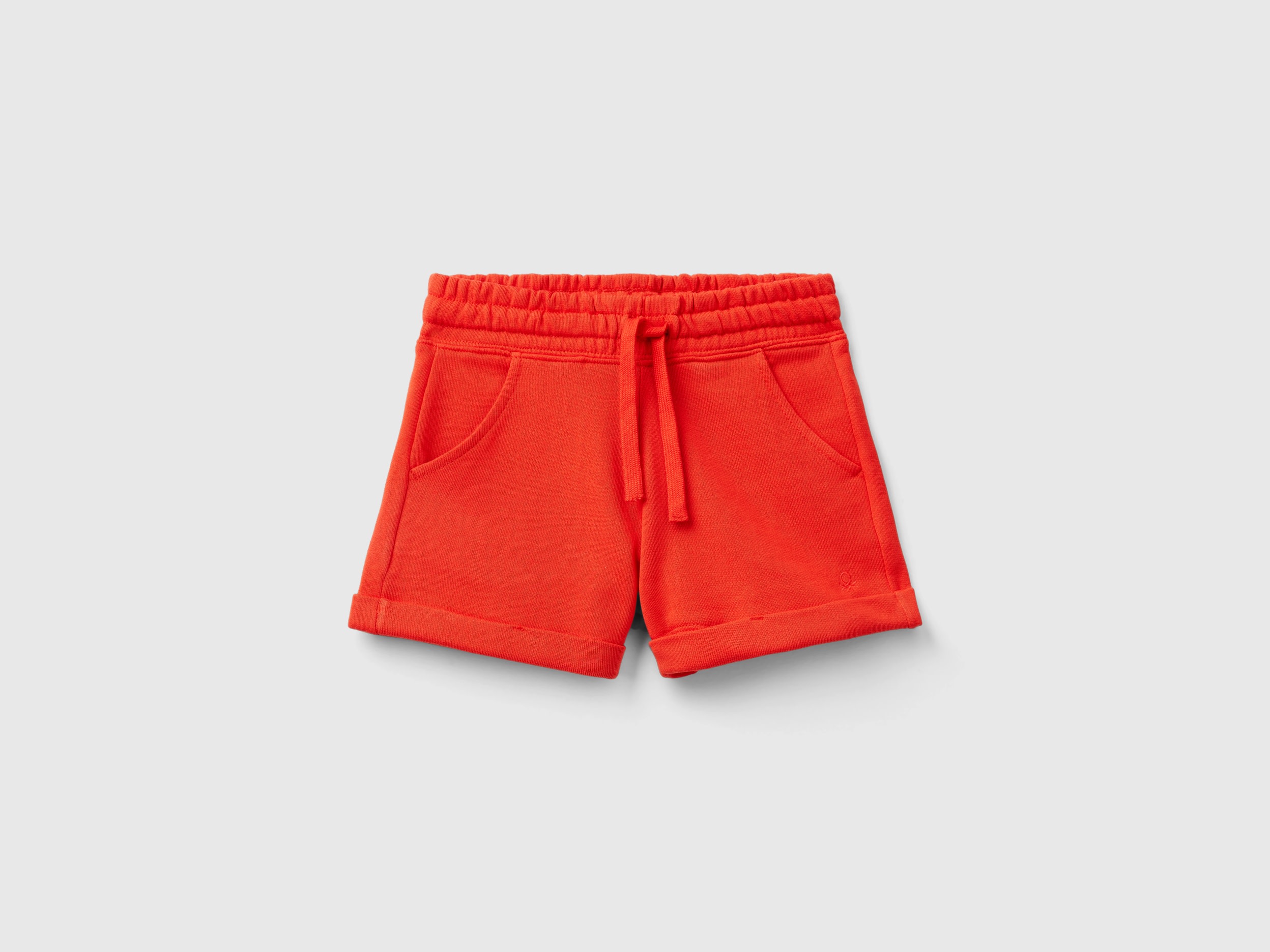 Benetton, Shorts In Felpa 100% Cotone, Rosso, Bambini