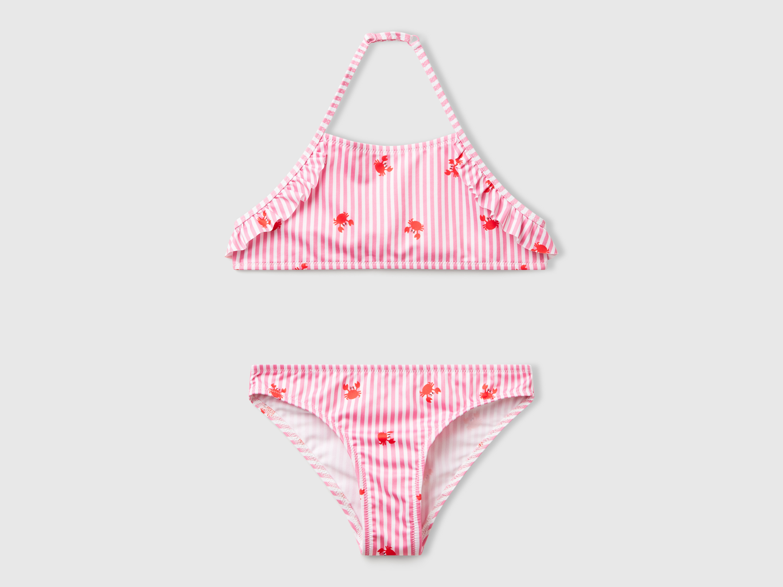 Benetton, Bikini De Plage Rayé Avec Crabes, size M, Rose, Enfants