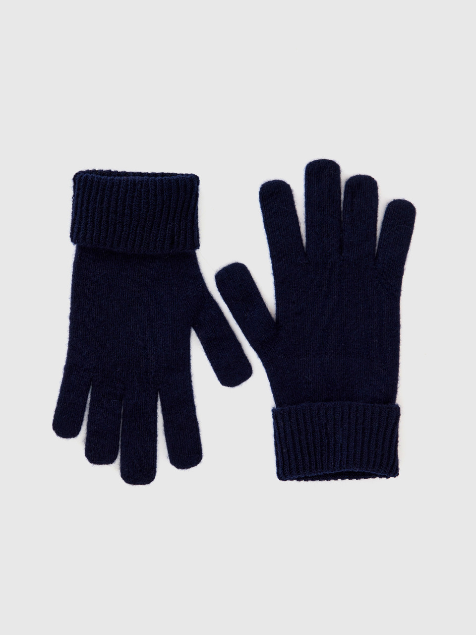 Benetton, Dark Blue Gloves In Pure Merino Wool, Dark Blue, Women