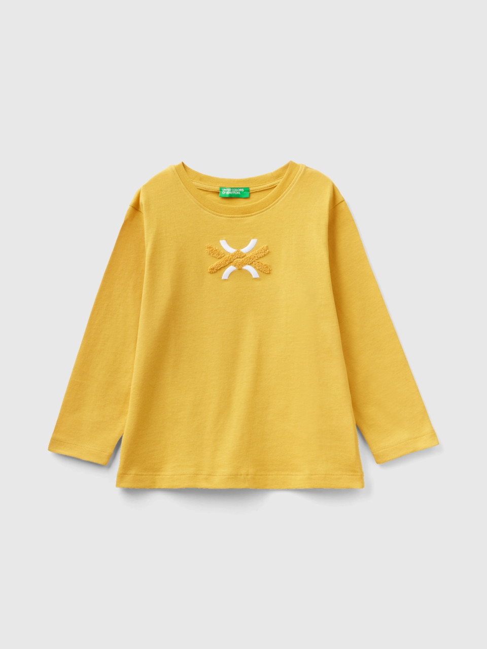 Benetton, T-shirt With Terry Embroidery, Yellow, Kids