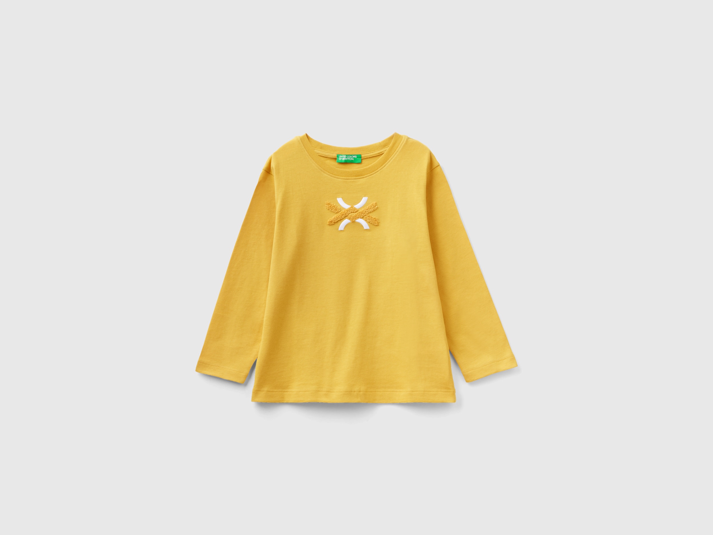 Benetton, T-shirt With Terry Embroidery, size 18-24, Yellow, Kids