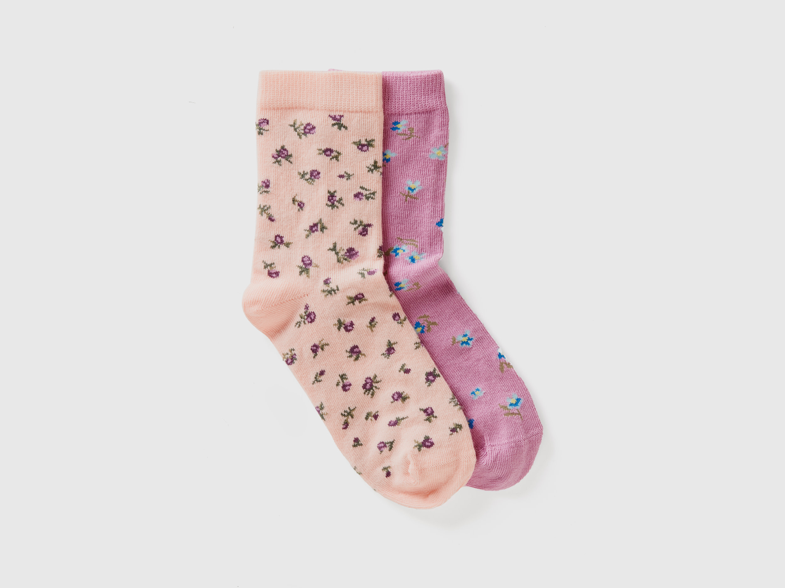 Image of Benetton, Two Pairs Of Long Floral Patterned Socks, size 20-24, Multi-color, Kids