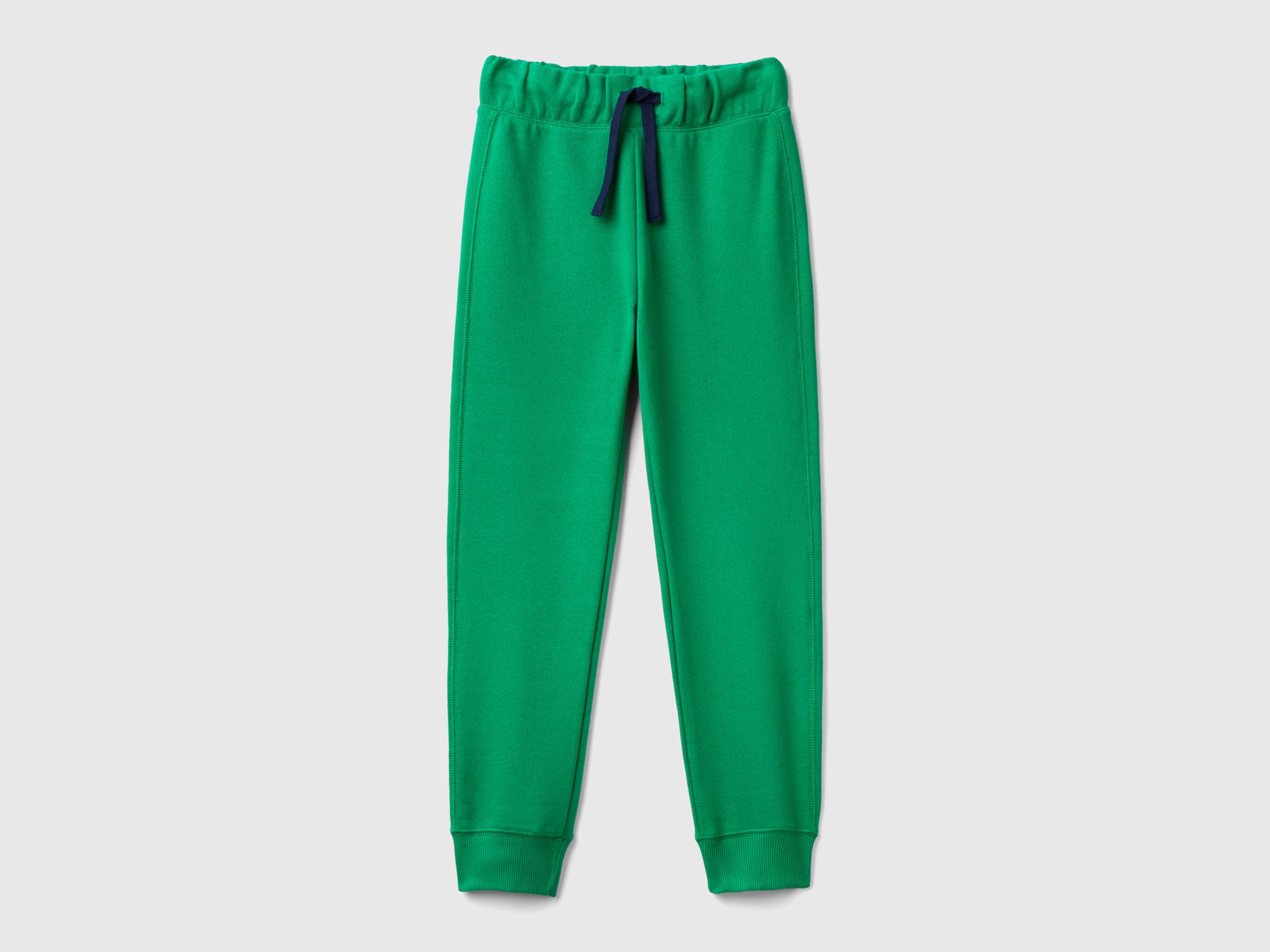 Benetton, Pantaloni In Felpa 100% Cotone, Verde, Bambini