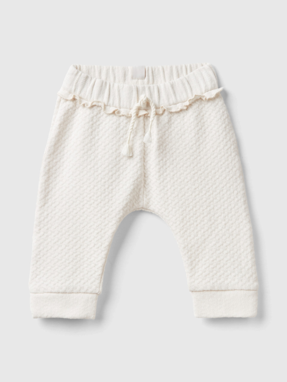 Benetton, Jacquard Trousers With Slits, Creamy White, Kids