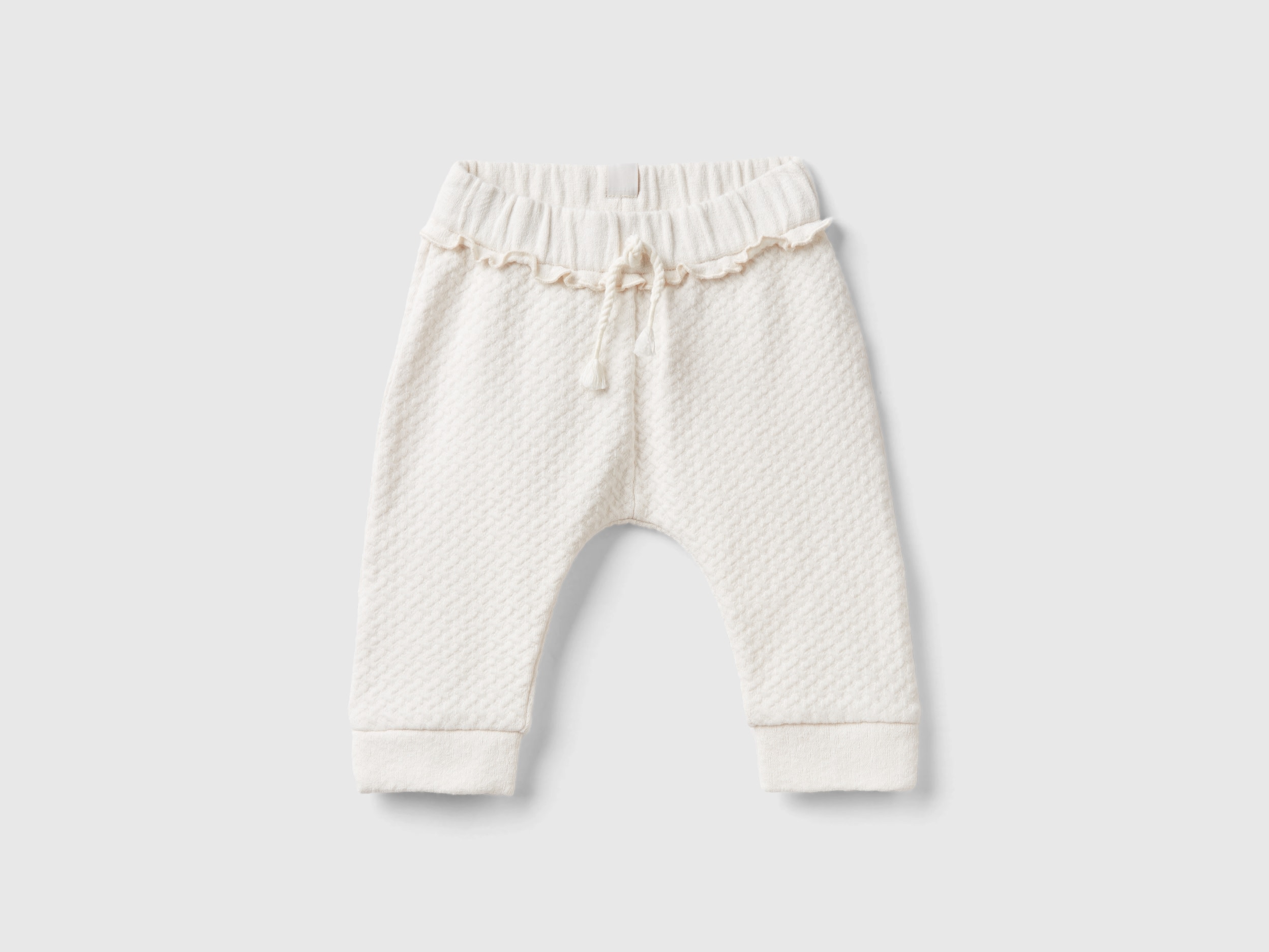 Image of Benetton, Jacquard Trousers With Slits, size 74, Creamy White, Kids