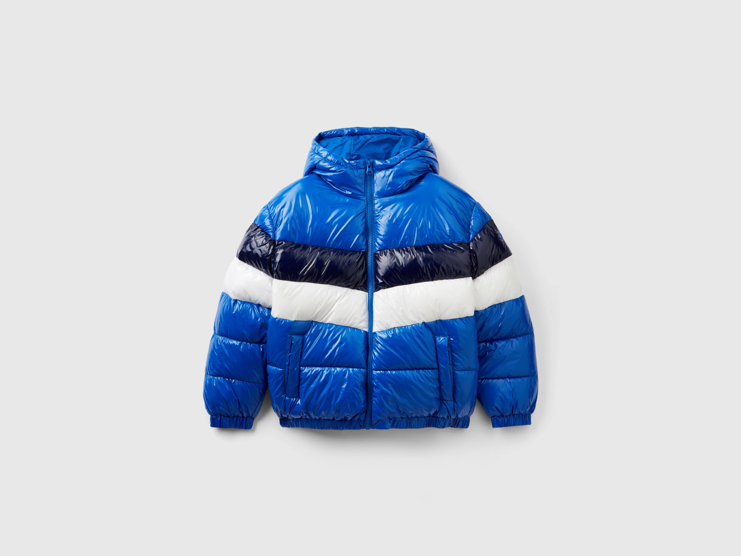Benetton, Oversized Fit Color Block Padded Jacket, size M, Bright Blue, Kids
