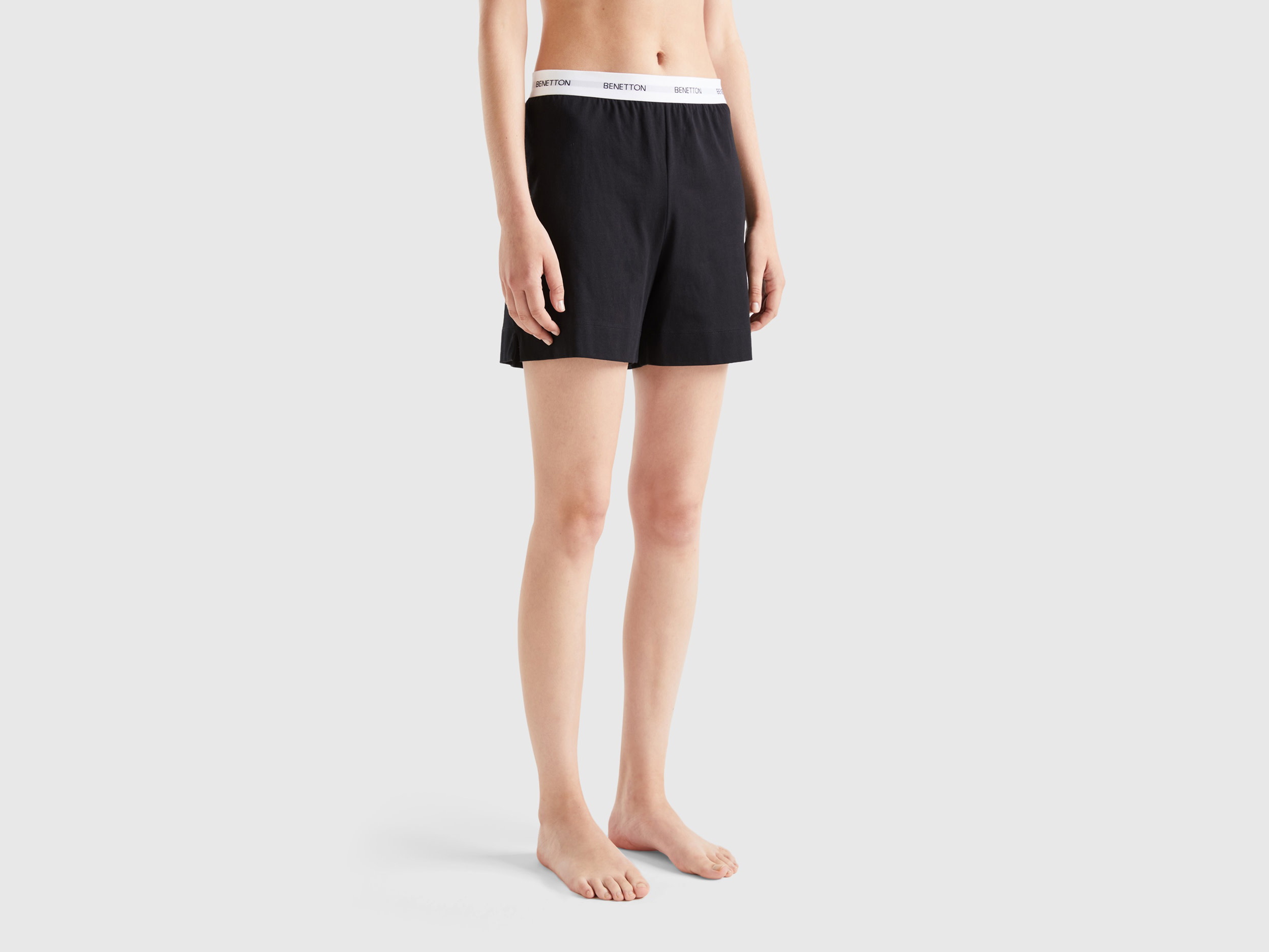 Benetton, Shorts With Logoed Elastic, size XS, Black, Women