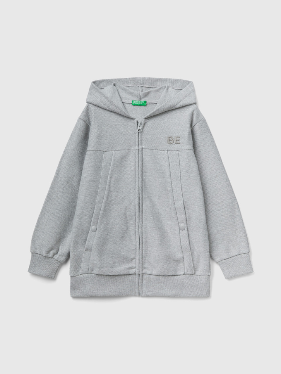 Benetton, Zip-up Sweatshirt With be Embroidery, Gray, Kids