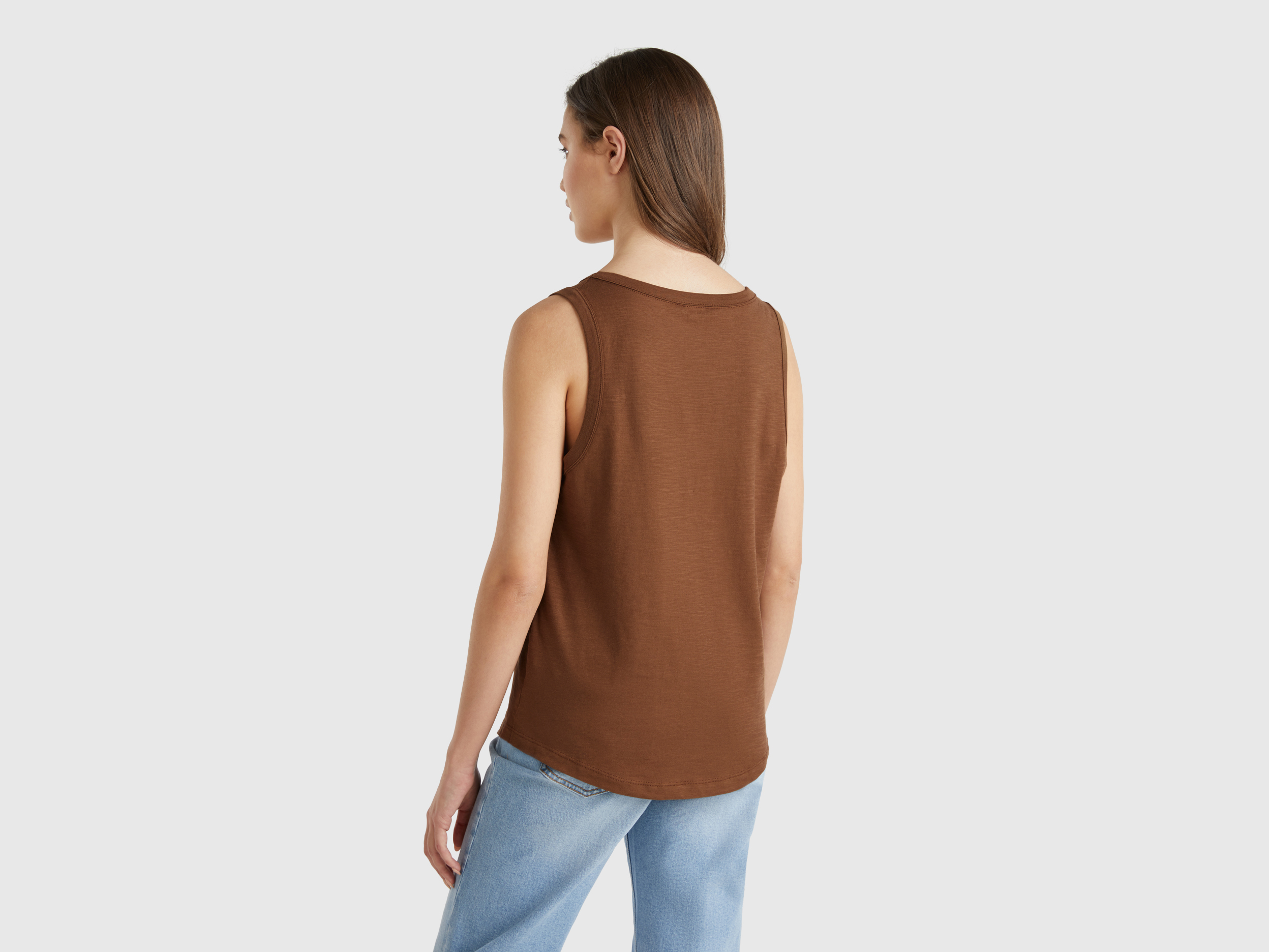 Benetton, Φανέλα Από Ελαφρύ Βαμβακερό, size S, Καφε, Γυναικεία φωτογραφία