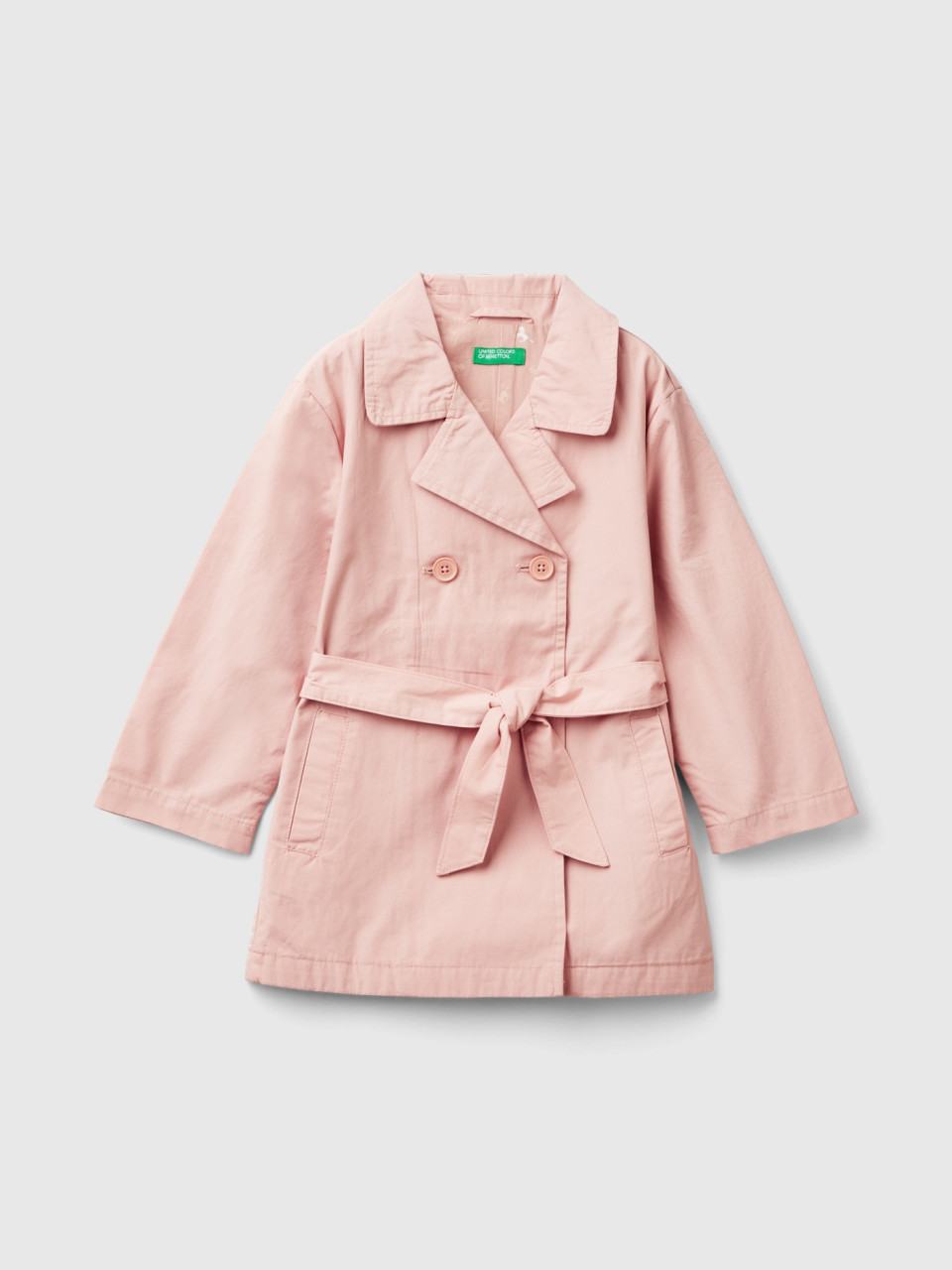 Benetton, Double-breasted Trench Coat, Soft Pink, Kids
