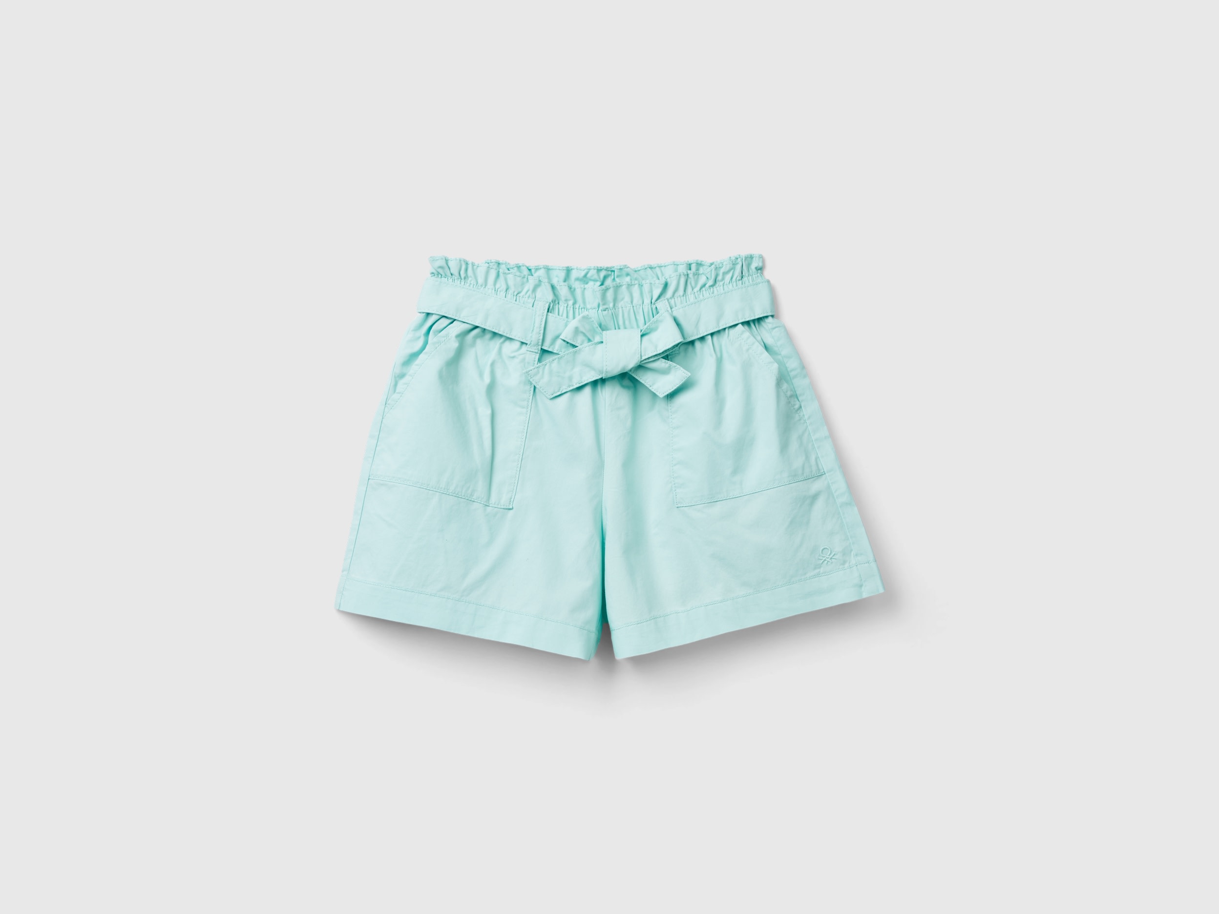 Benetton, Pantaloni Corti Paperbag, Verde Acqua, Bambini