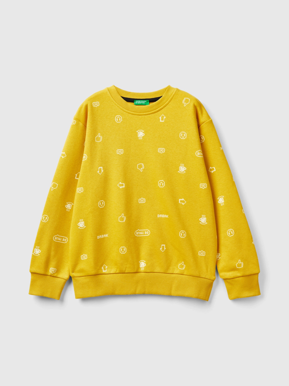 Benetton, Mustard Yellow Printed Sweatshirt, Mustard, Kids