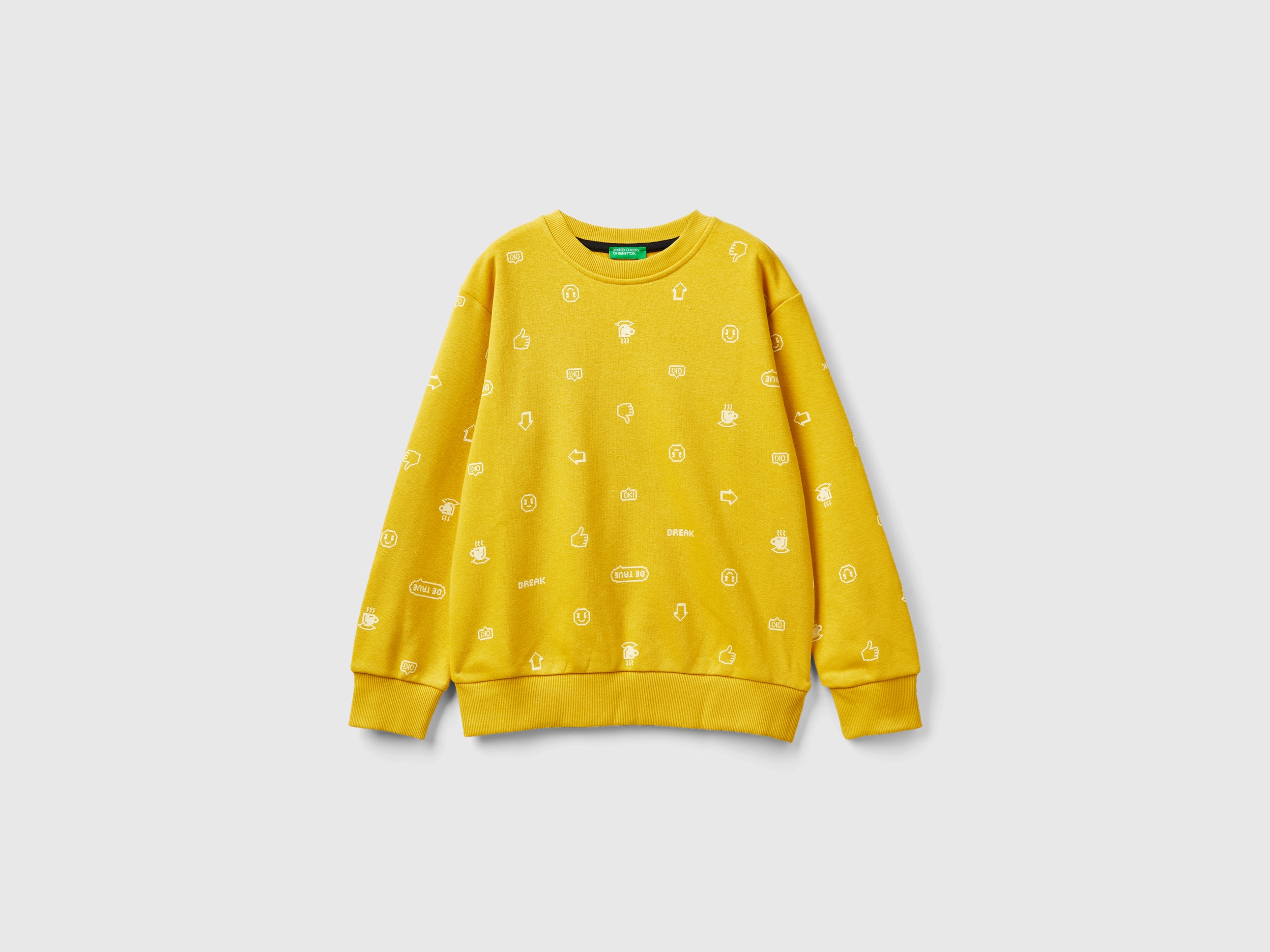 Benetton, Mustard Yellow Printed Sweatshirt, size M, Mustard, Kids