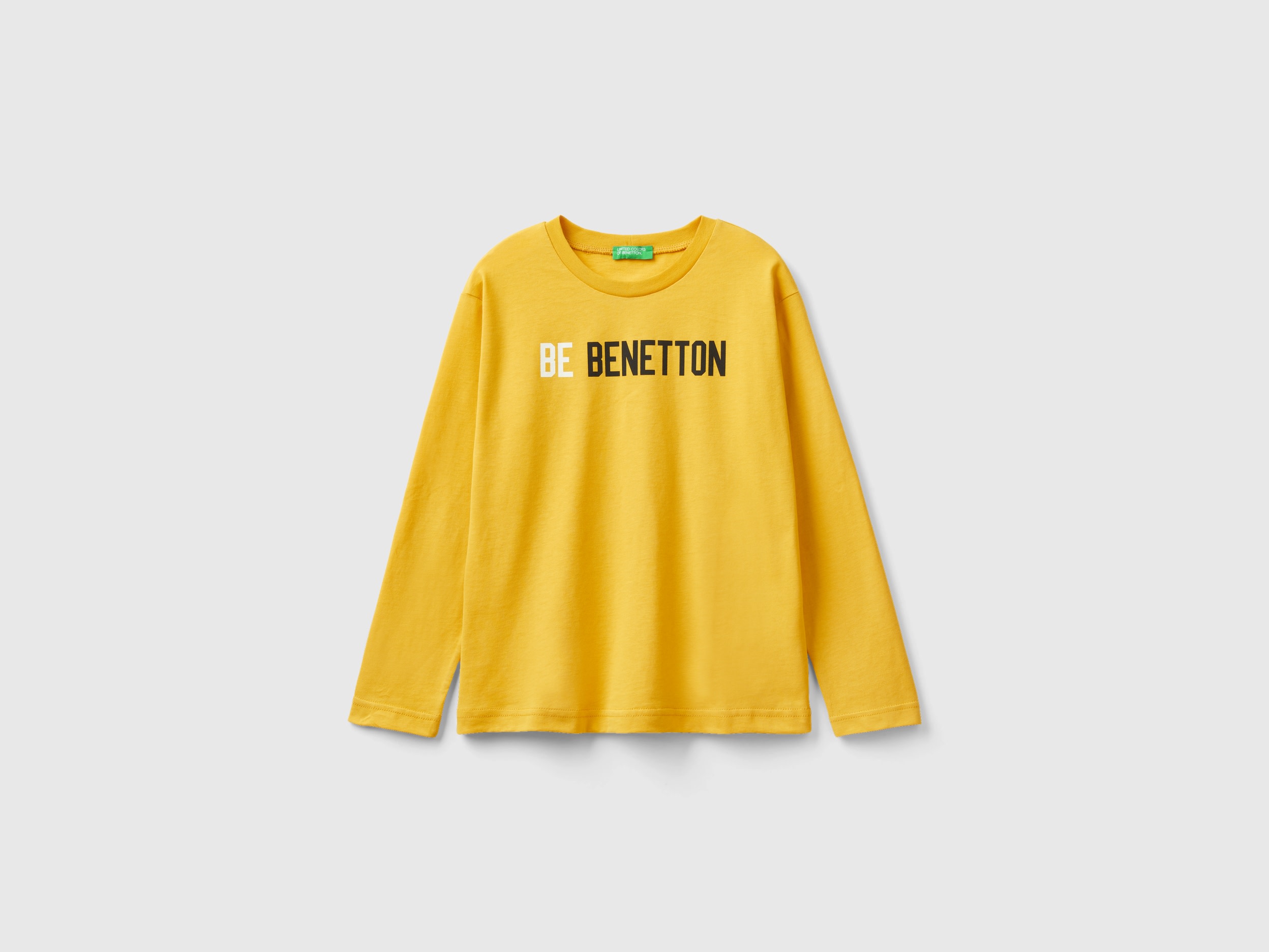 Benetton, Warm T-shirt With Logo Print, size S, Yellow, Kids