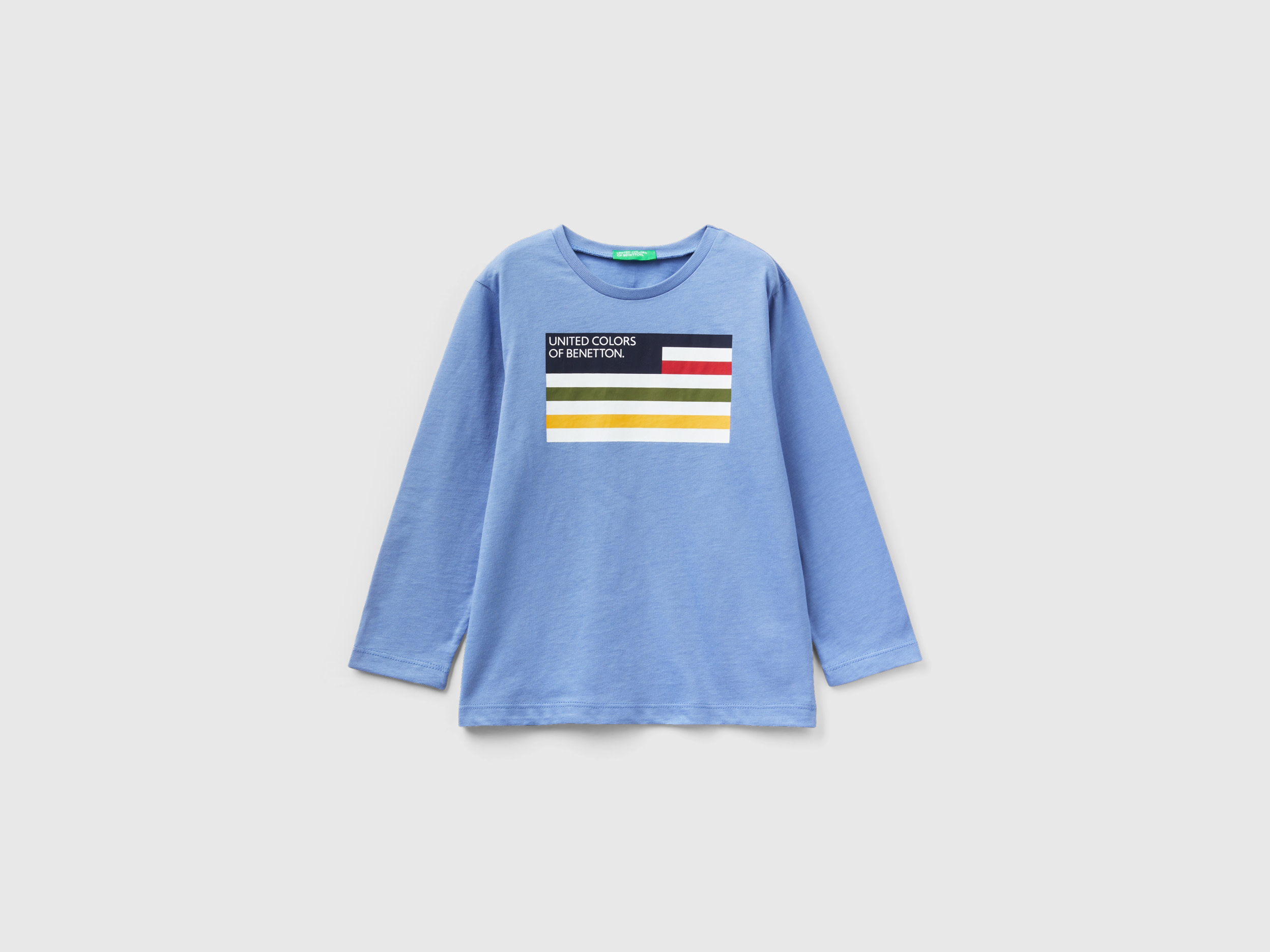 Benetton, Long Sleeve Organic Cotton T-shirt, size 12-18, Light Blue, Kids