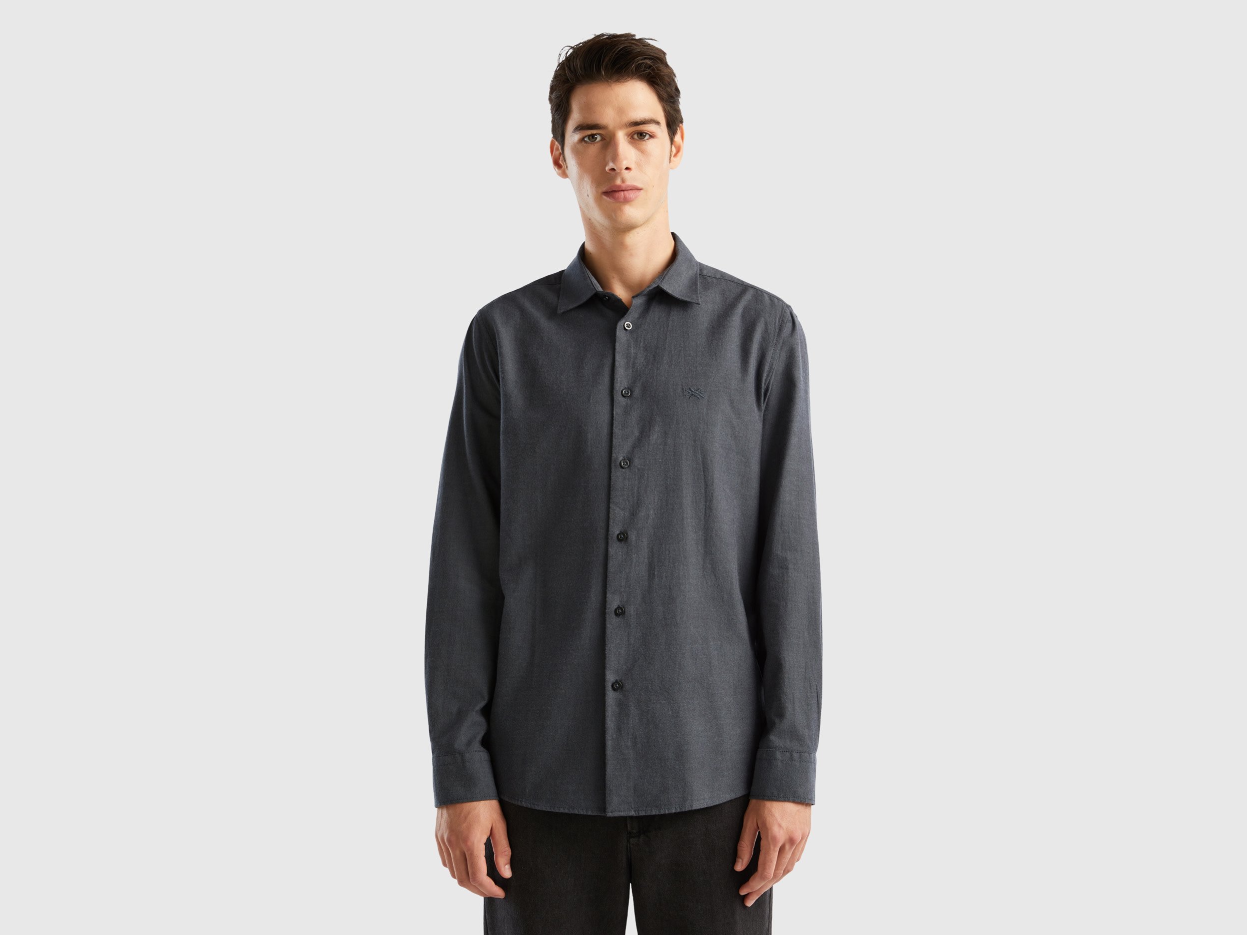 Benetton, Slim Fit Flannel Shirt, size XXXL, Dark Gray, Men