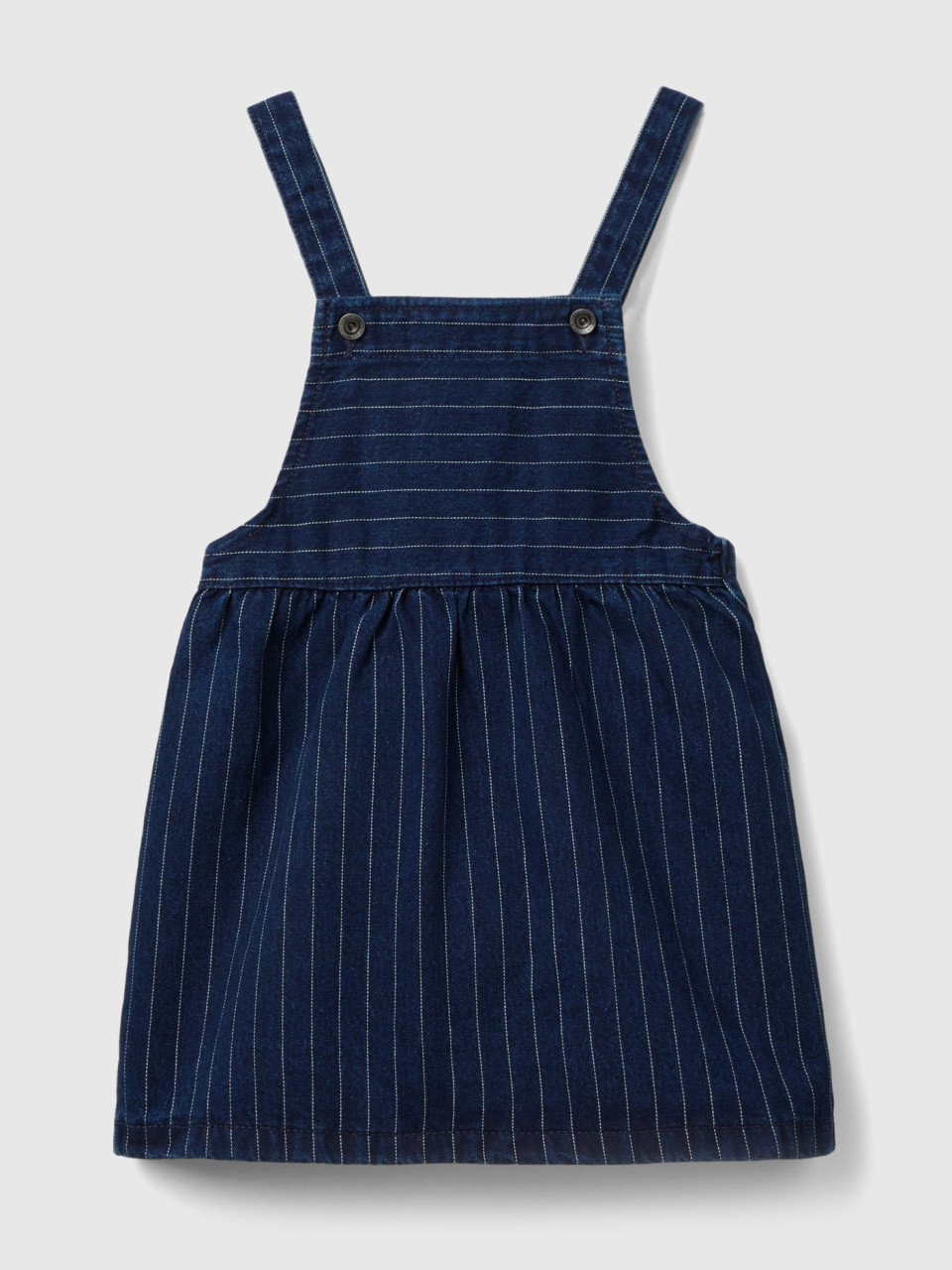 Benetton, Denim Overall Skirt With Pinstripes, Dark Blue, Kids