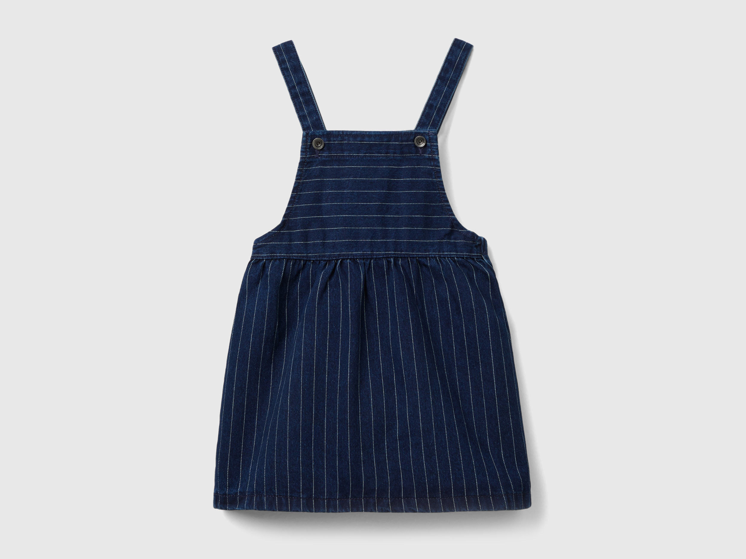 Benetton, Denim Overall Skirt With Pinstripes, size 5-6, Dark Blue, Kids