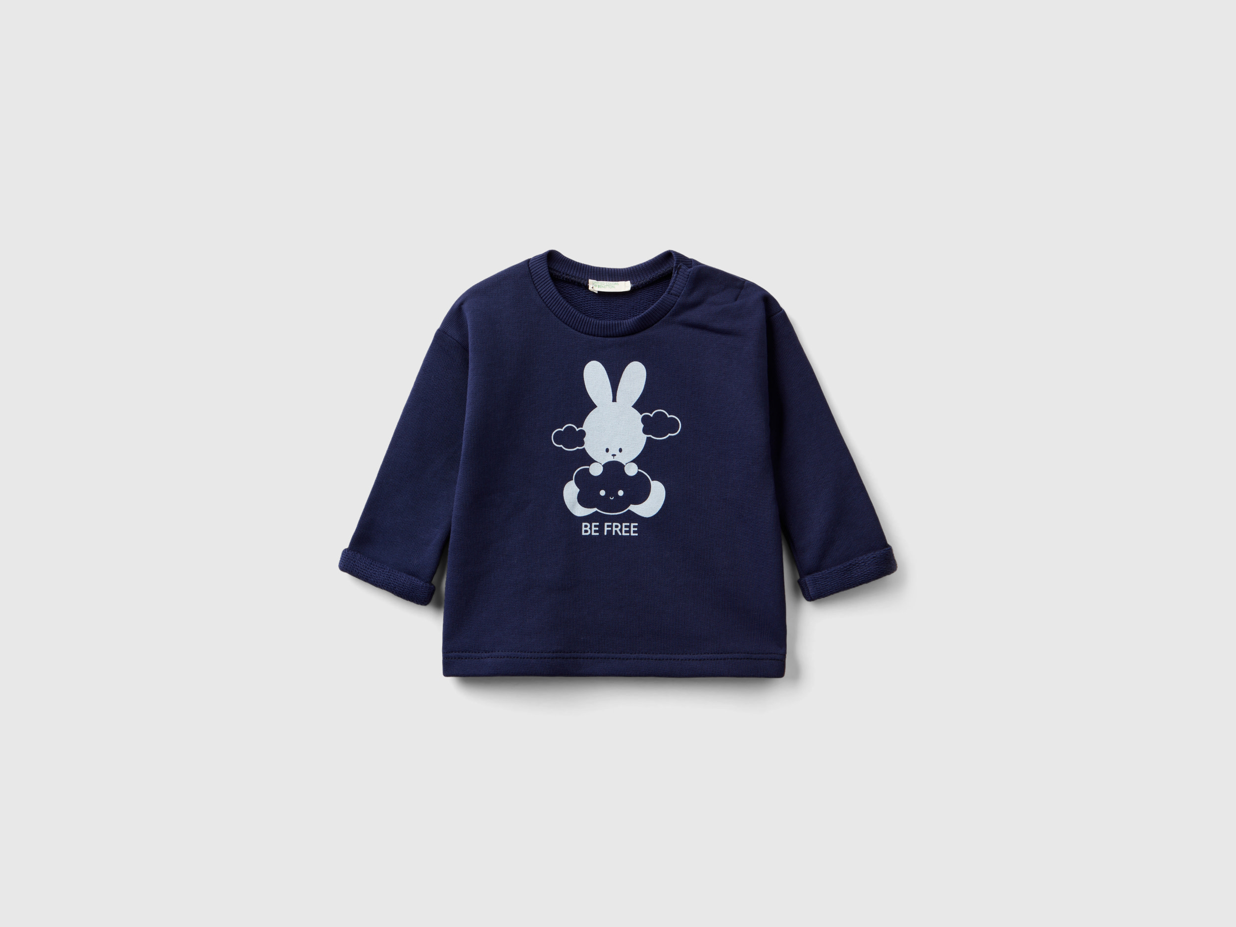 Benetton, Organic Cotton Sweatshirt With Print, size 6-9, Dark Blue, Kids