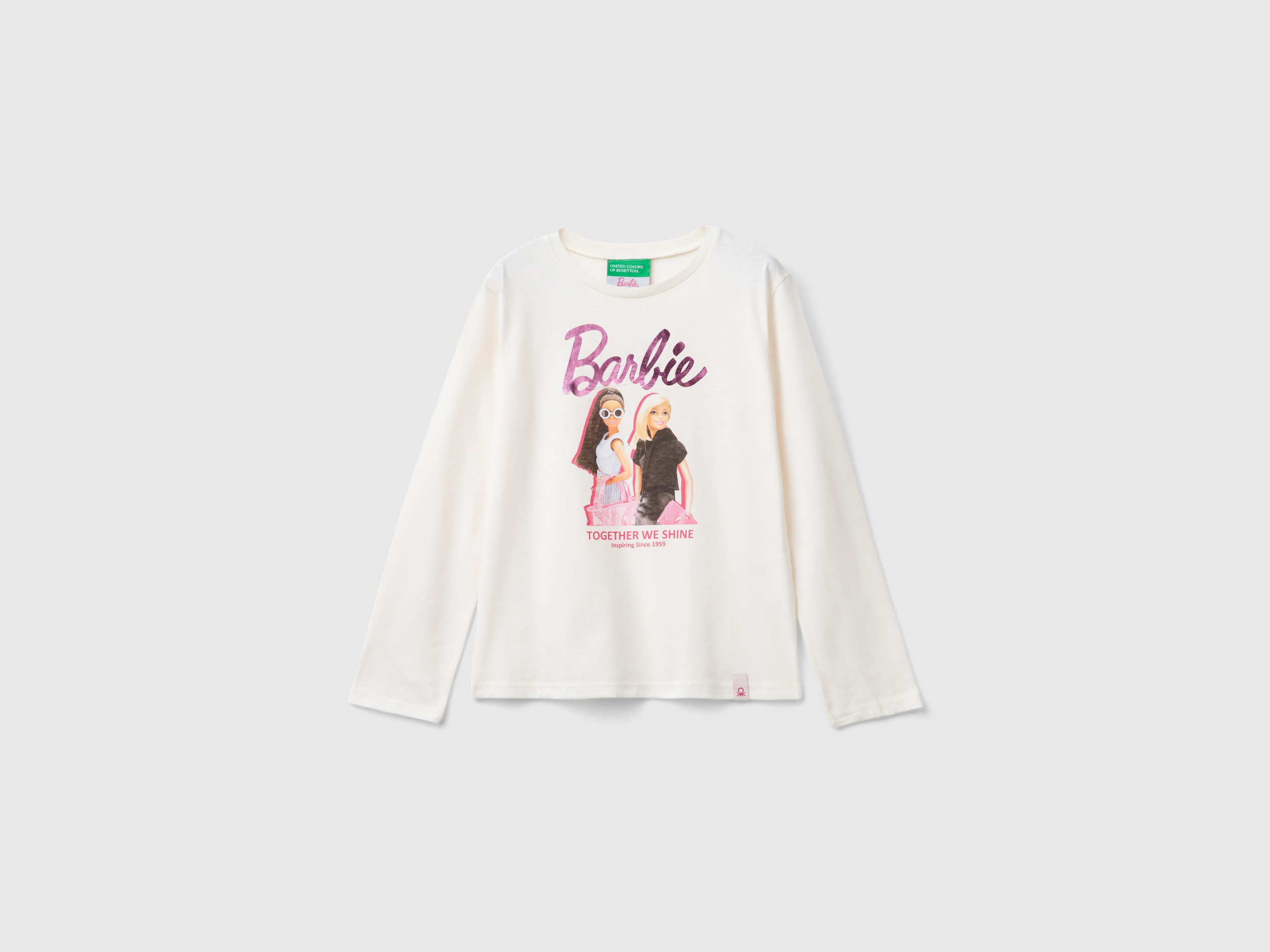 Benetton, Creme-weißes T-shirt Mit Laminiertem Druck Mit Barbie, size 3XL, Cremeweiss, female