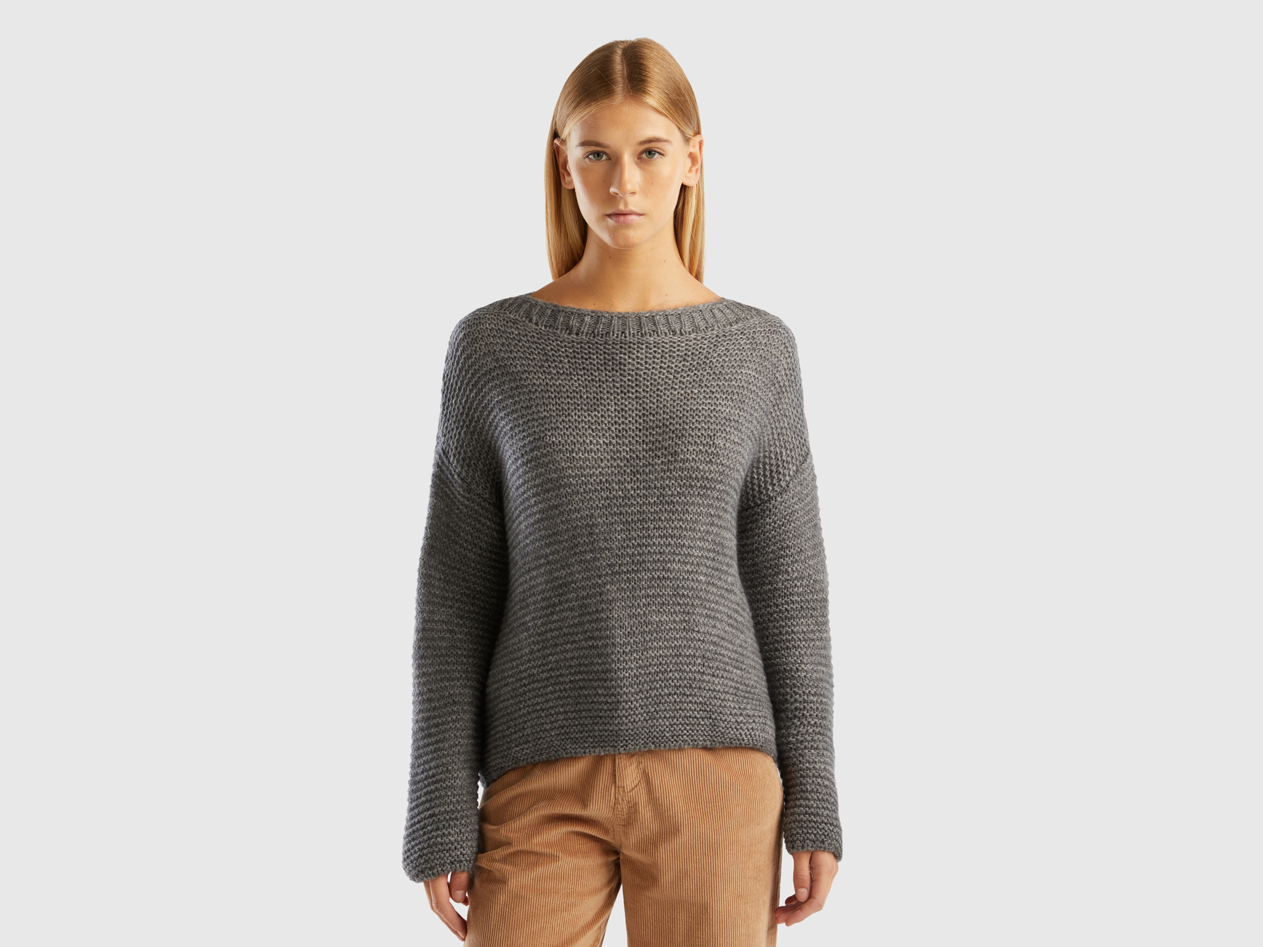 Benetton, Boat Neck Sweater, size L, Dark Gray, Women