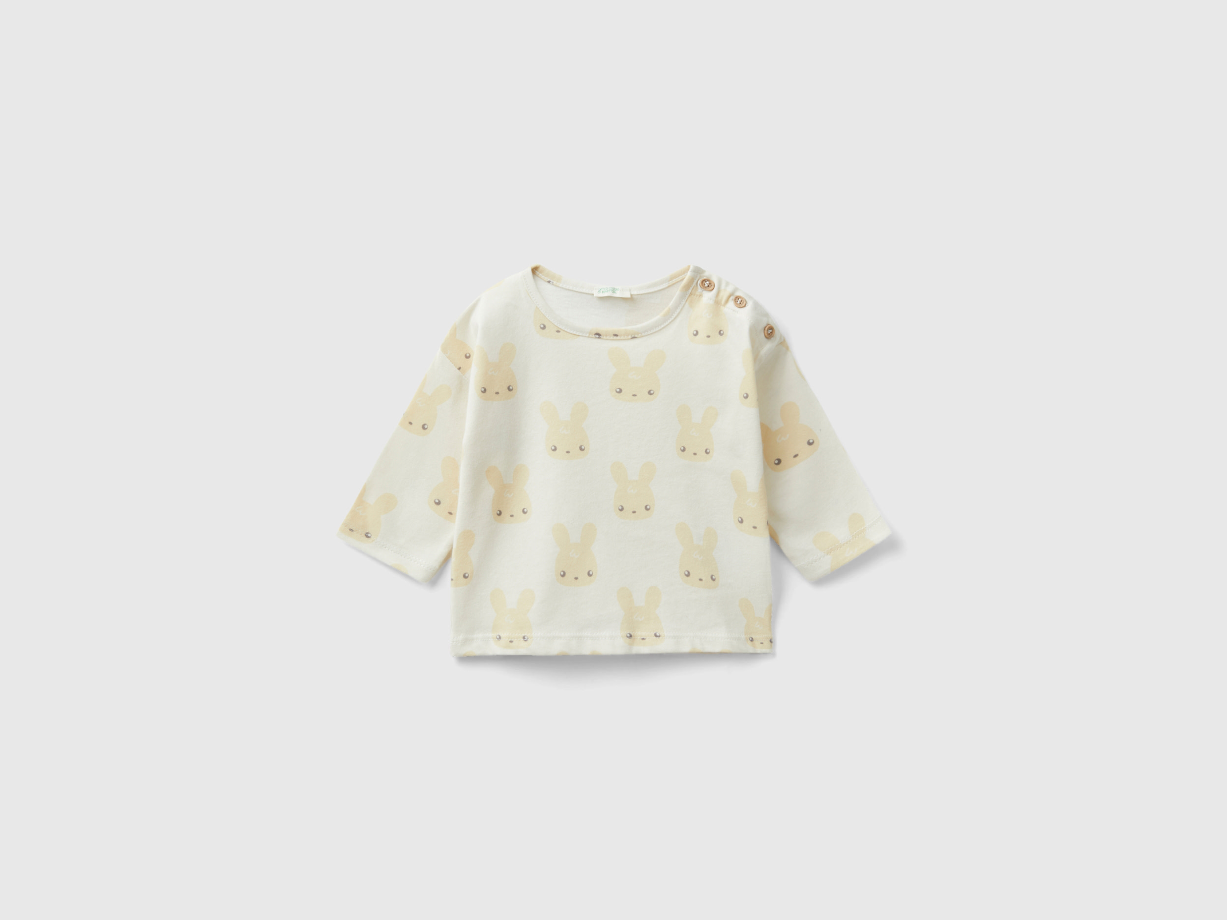 Benetton, Printed T-shirt In Warm Cotton, size 0-1, Beige, Kids