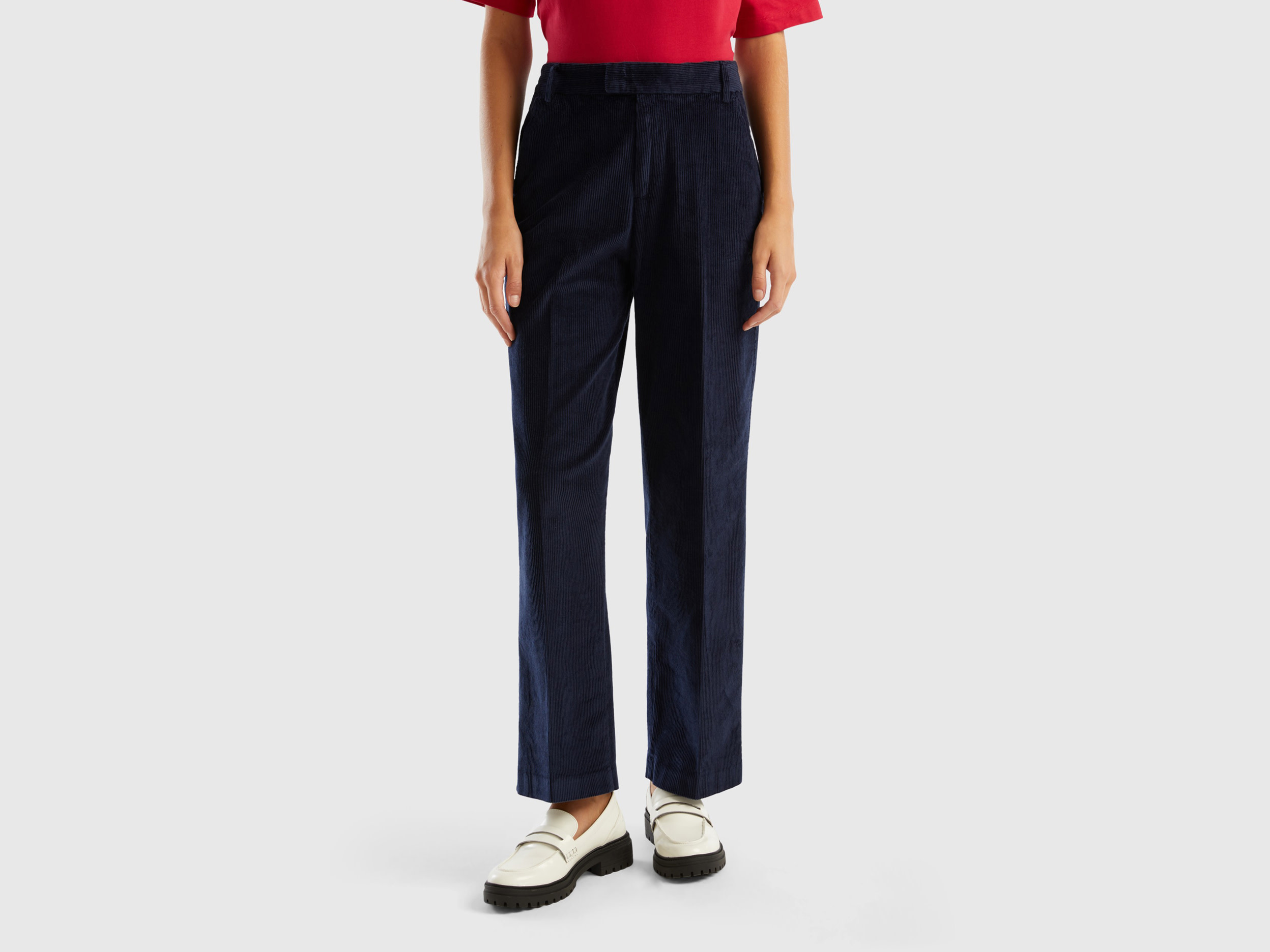Benetton, Straight Corduroy Trousers, size 10, Dark Blue, Women