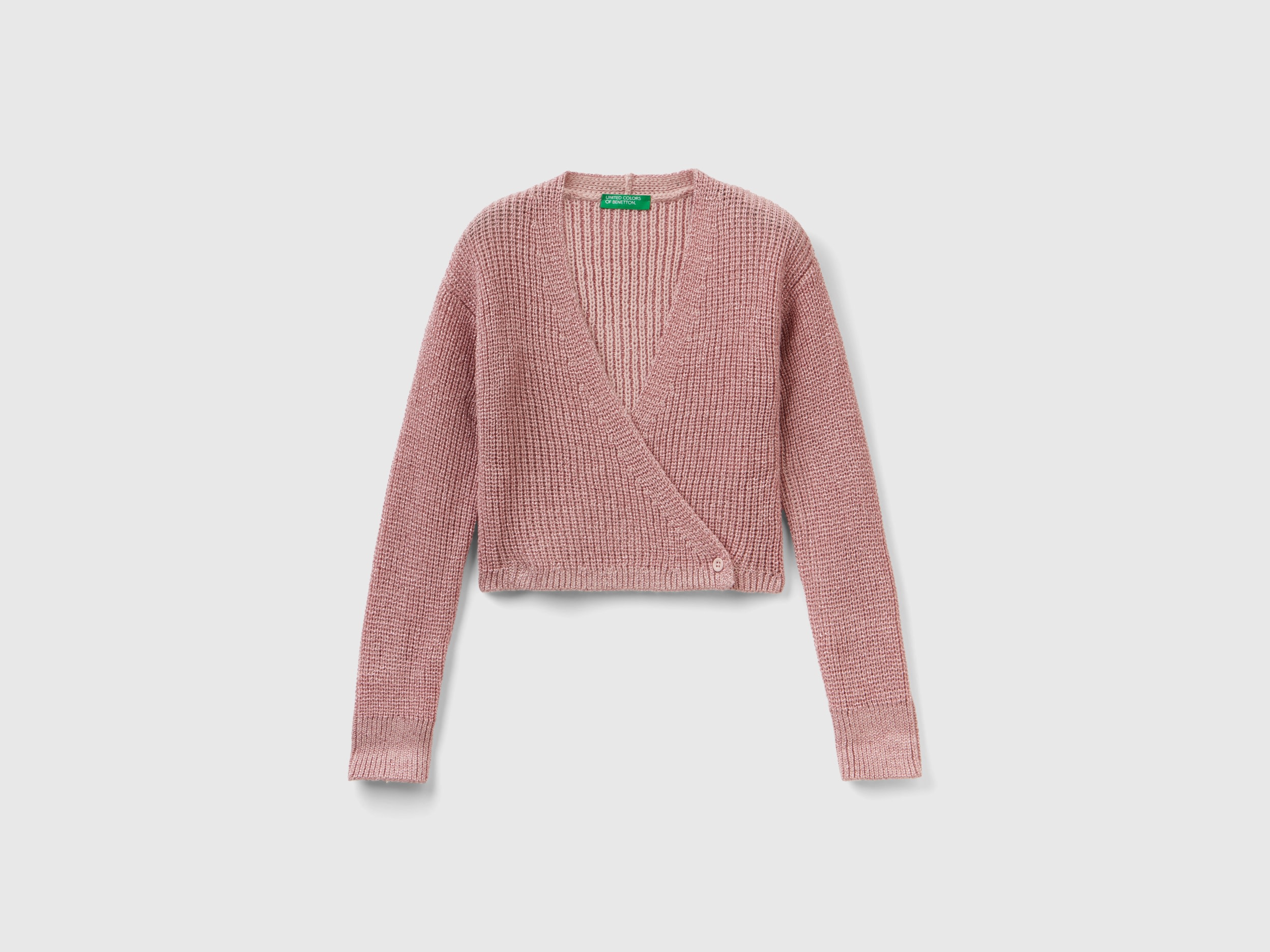 Benetton, Cropped Cardigan With Lurex, size S, Pink, Kids