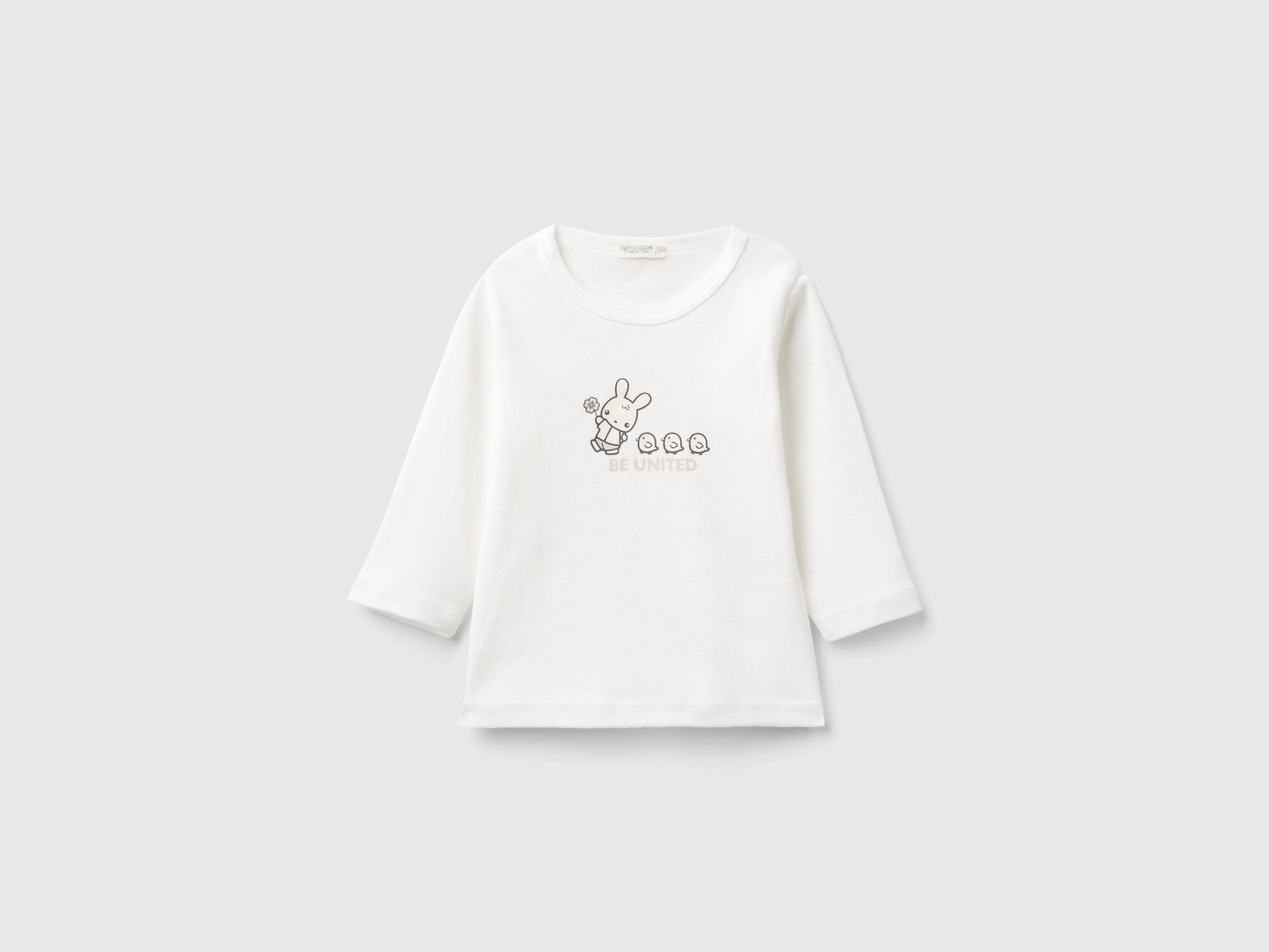 Benetton, Long Sleeve 100% Organic Cotton T-shirt, size 9-12, Creamy White, Kids