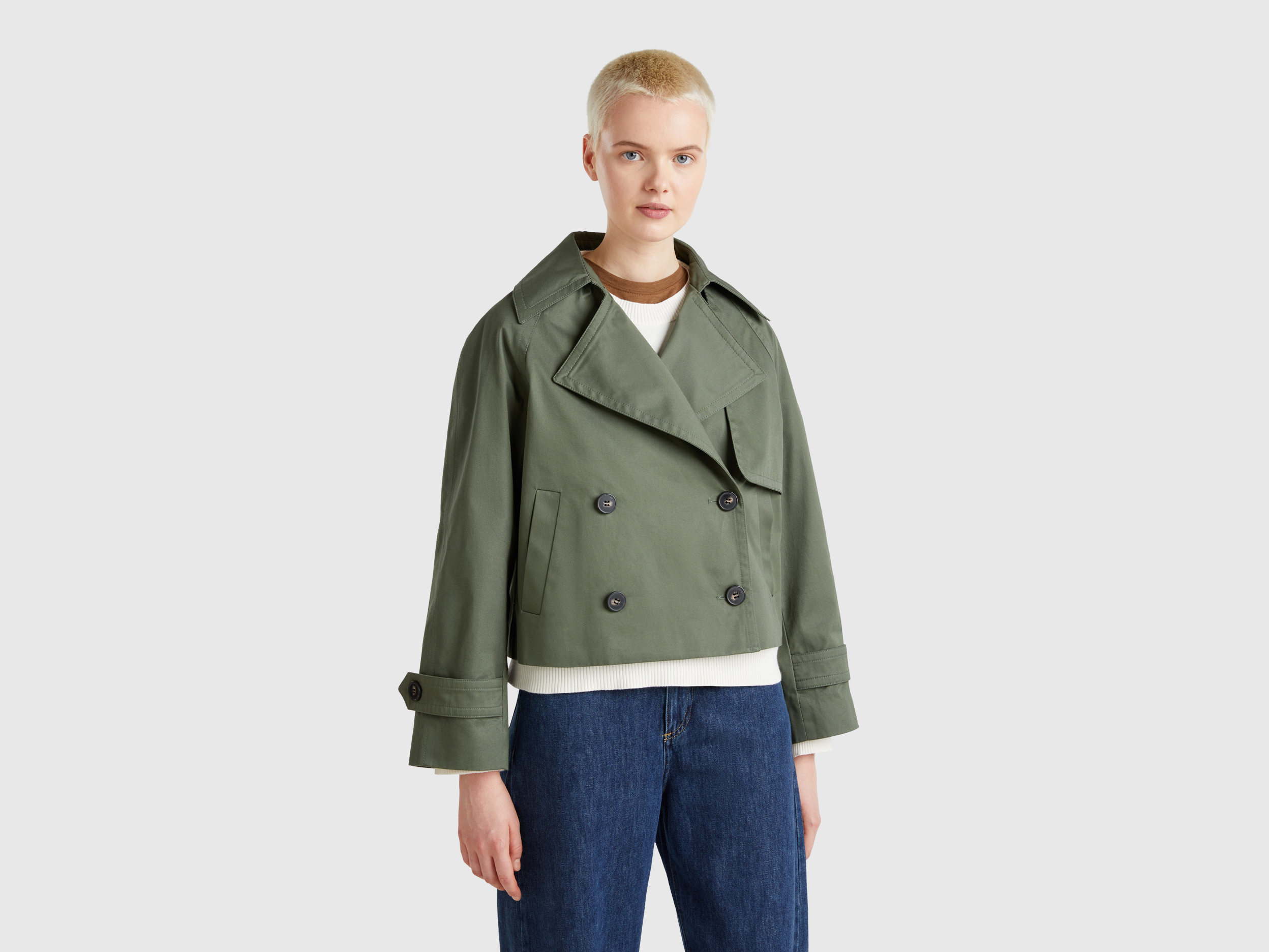 United Colors of Benetton Benetton, Trench Κροπντ Διπλόπετο, size , Χακι, Γυναικεία