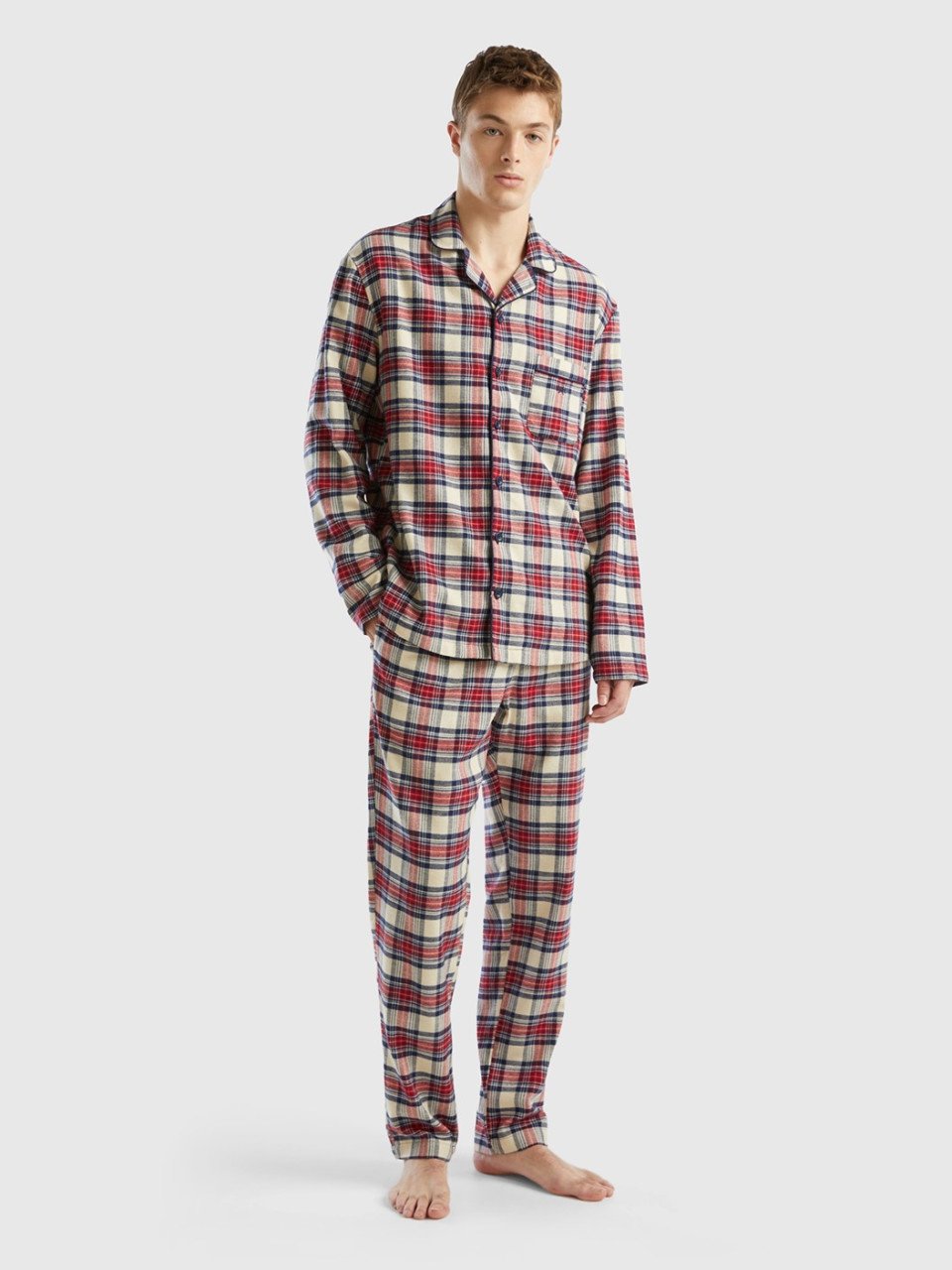 Benetton, Pyjama Tartan En Flanelle, Multicolore, Homme