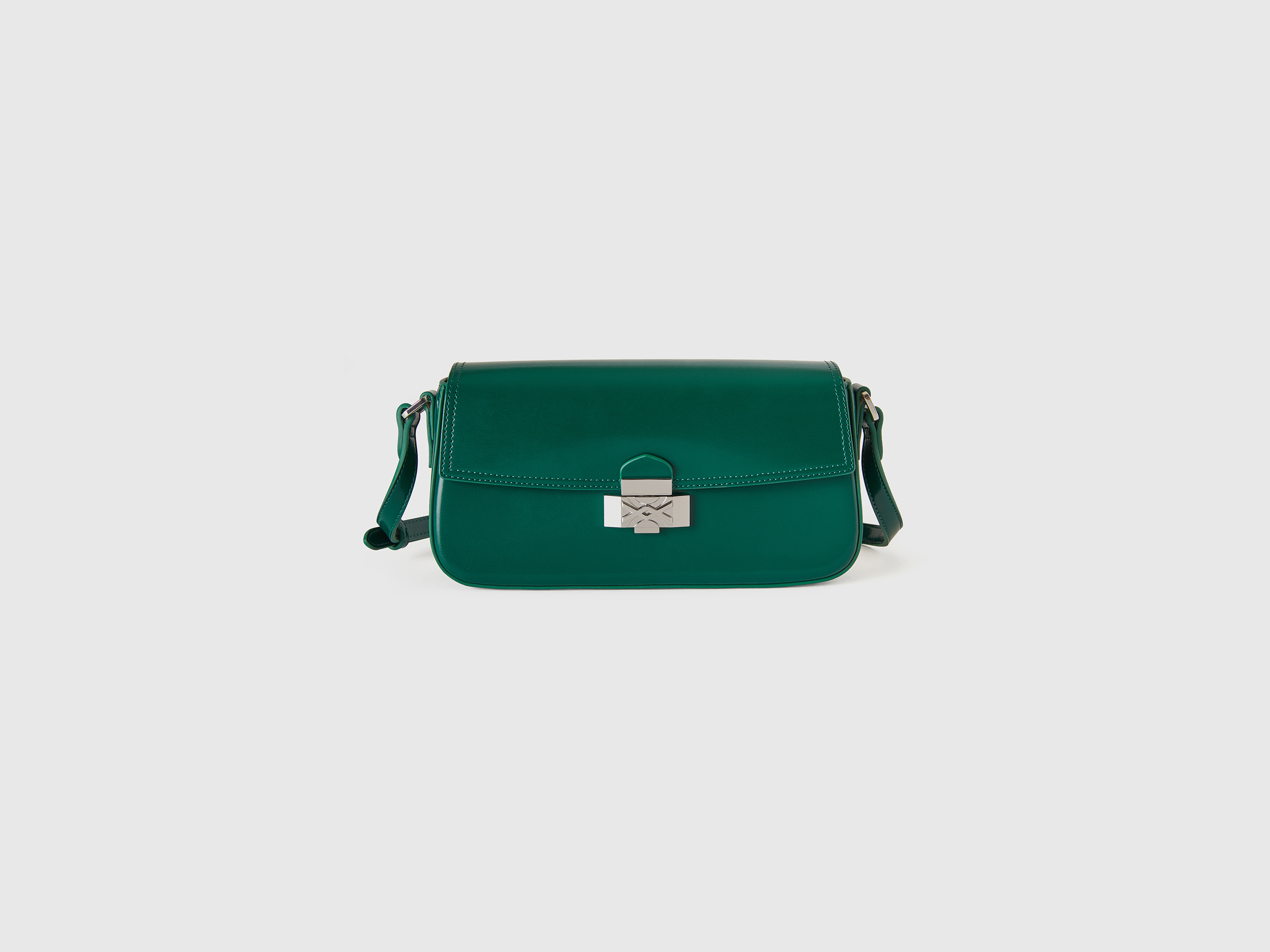 Benetton, Baguette-tasche In Lackoptik, size OS, Dunkelgrün, female