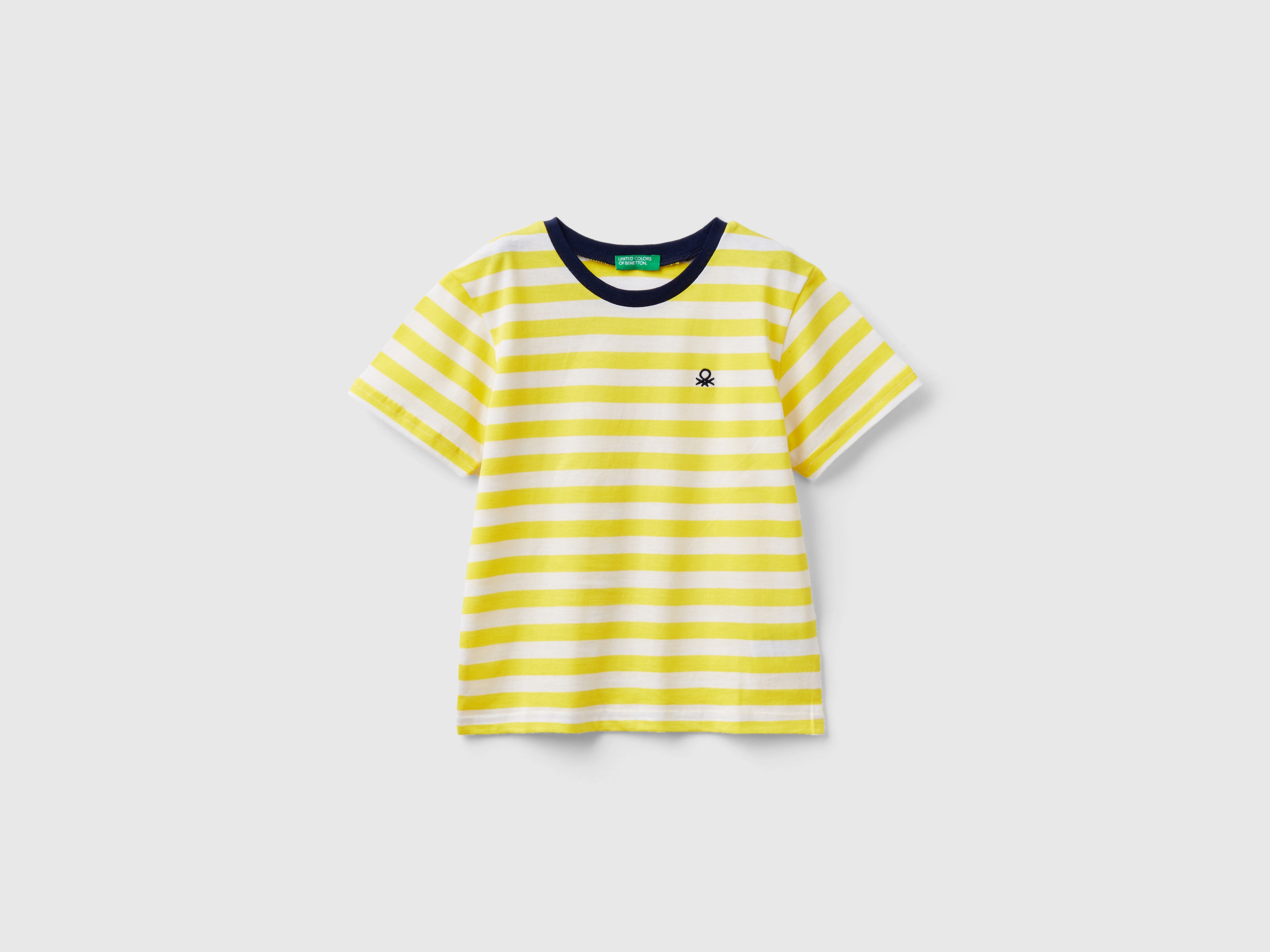 Benetton, Striped 100% Cotton T-shirt, size 5-6, Yellow, Kids