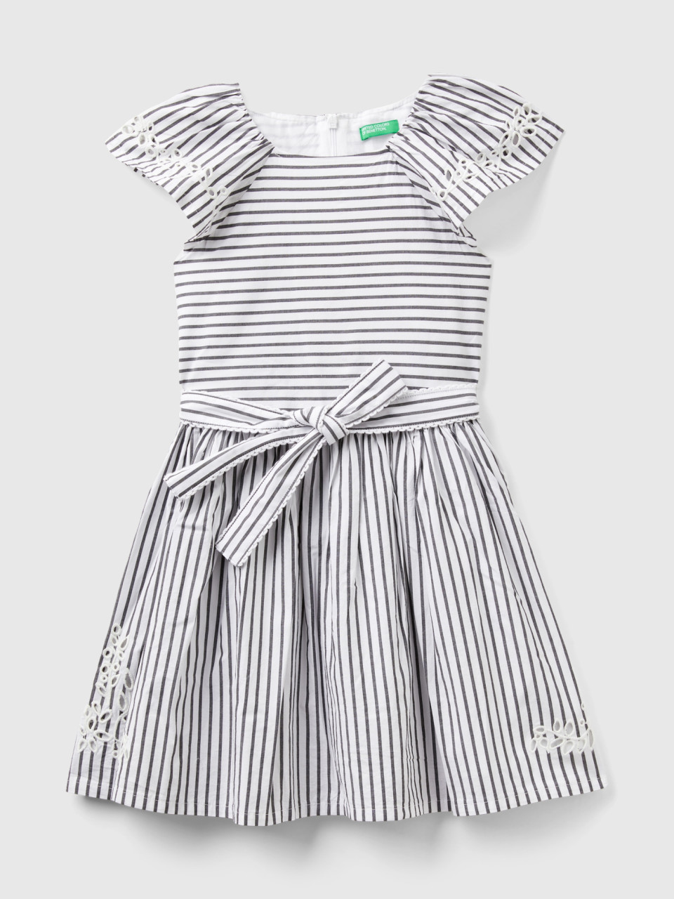 Benetton, Striped Dress With Embroidery, Black, Kids