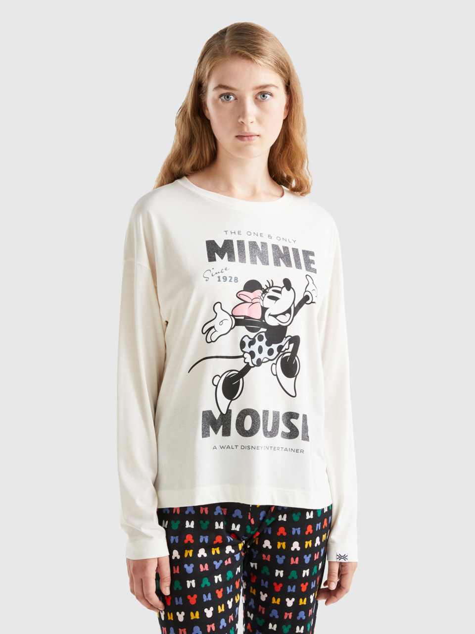 Benetton, Minnie Mouse Sweater In Cotton Blend, Creamy White, Women
