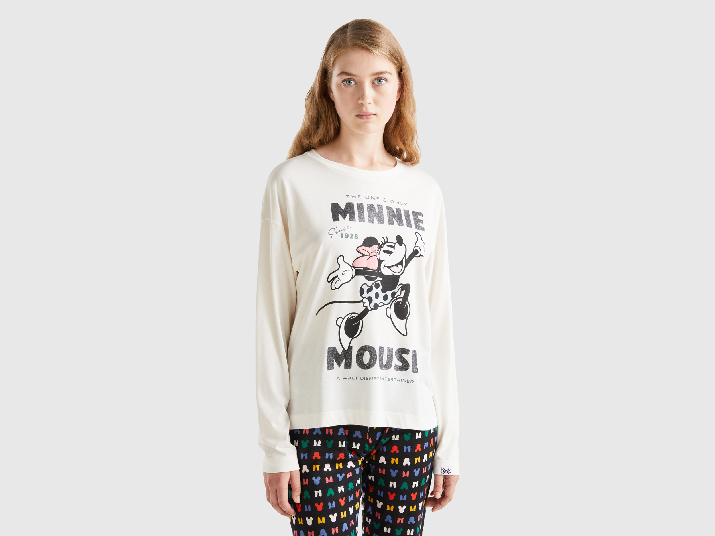 Benetton, Minnie Mouse Sweater In Cotton Blend, size XS, Creamy White, Women