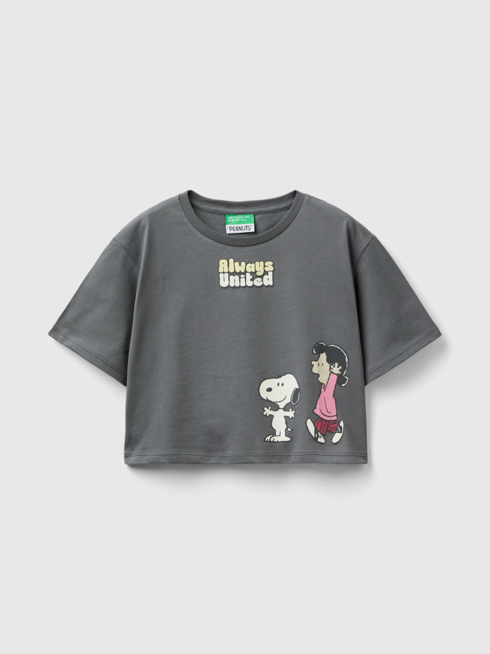 Benetton, Cropped ©peanuts T-shirt, Dark Gray, Kids
