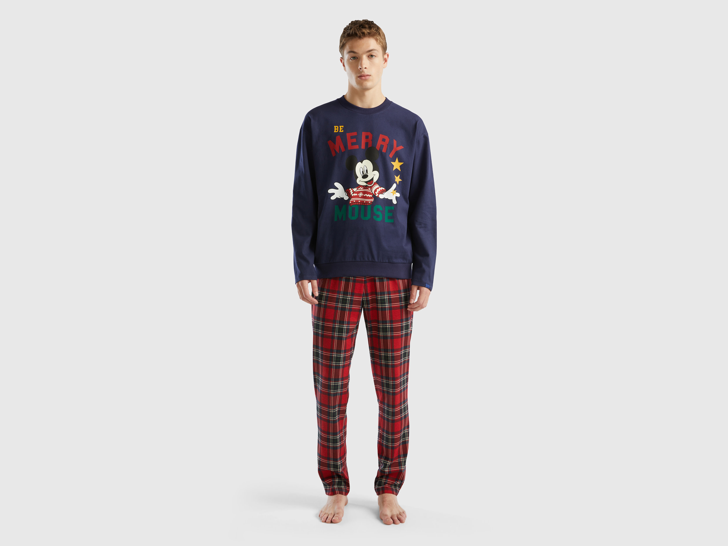 Benetton, Pyjamas With Neon Mickey Mouse Print, size XL, Dark Blue, Men