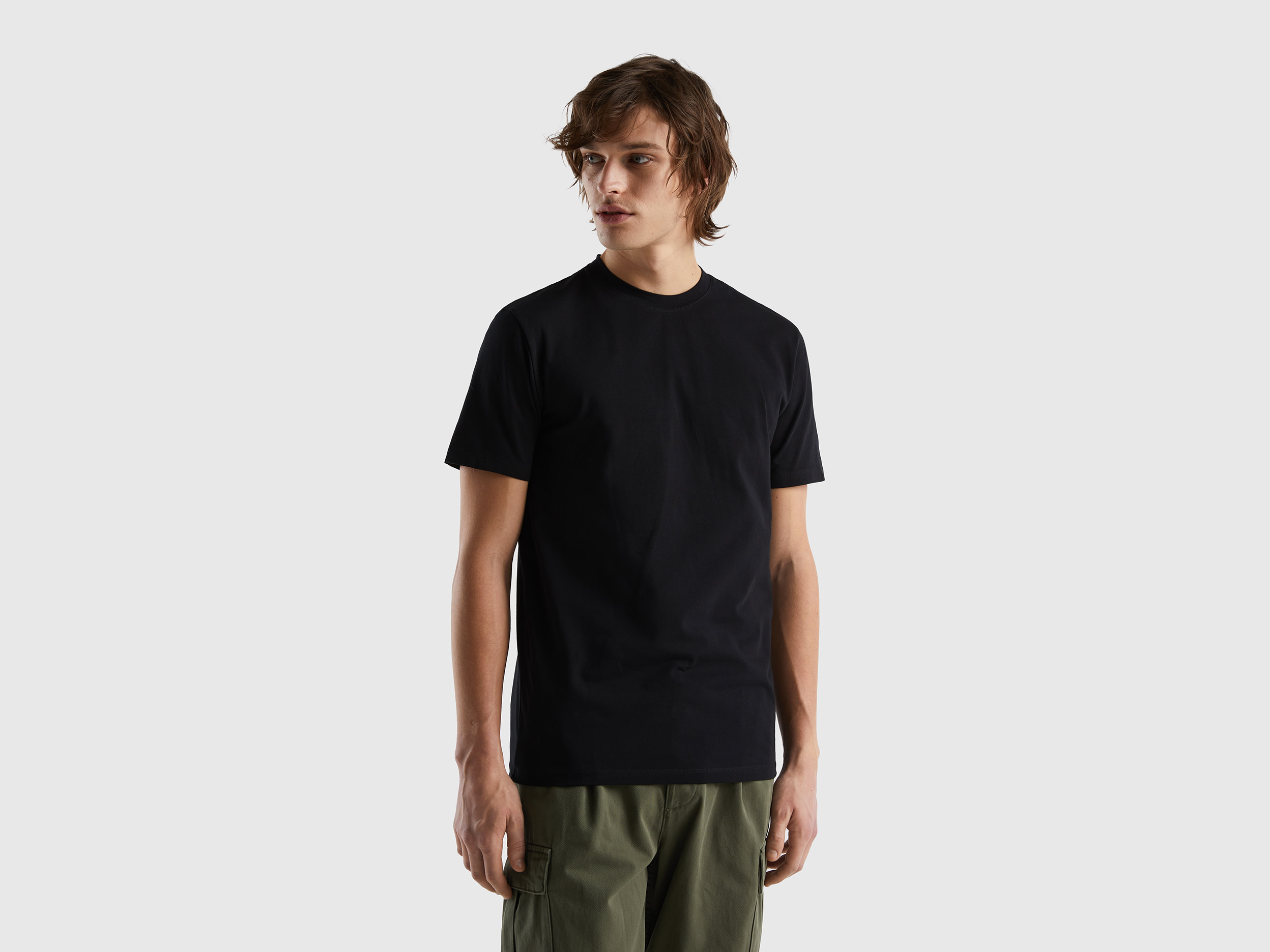 Benetton, Slim Fit T-shirt In Stretch Cotton, size XXXL, Black, Men